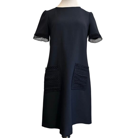 Maggy London Navy Sheath Dress with Crochet Trim and Pockets - Picture 3 of 9